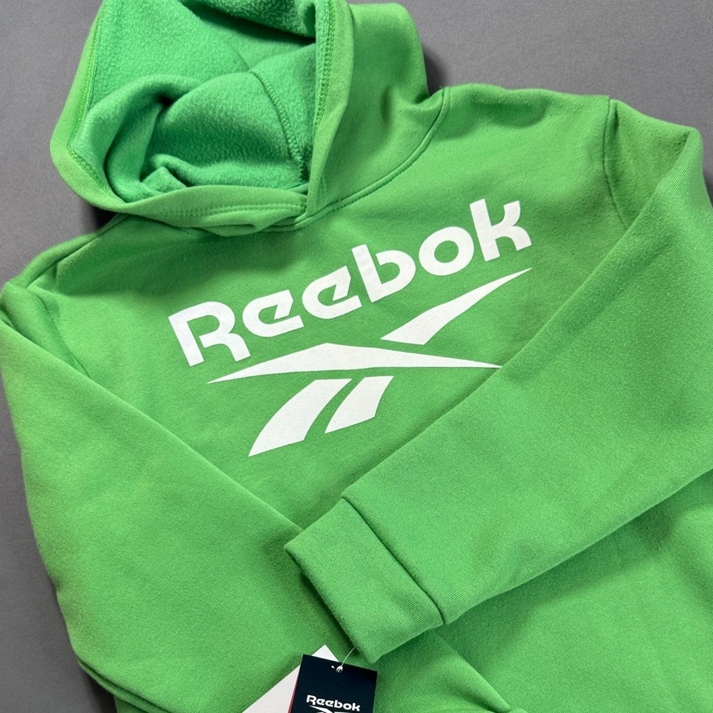 Reebok Kids Green Big Logo Fleece Hoodie Sweatshirt Size 12‎